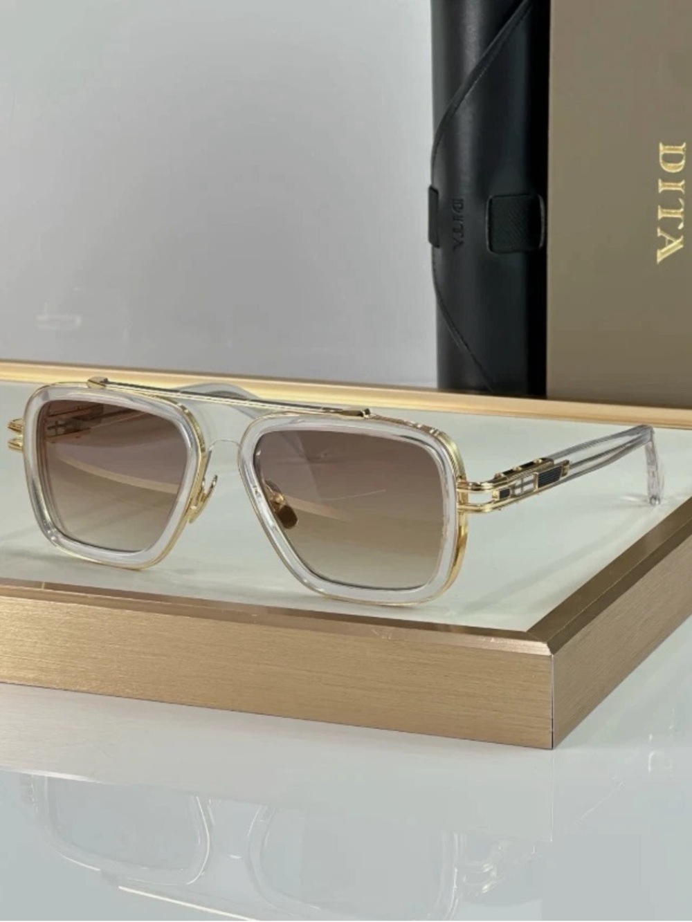 Dita Clear Frame Gold-Trim Sunglasses - Brown Gradient Lenses